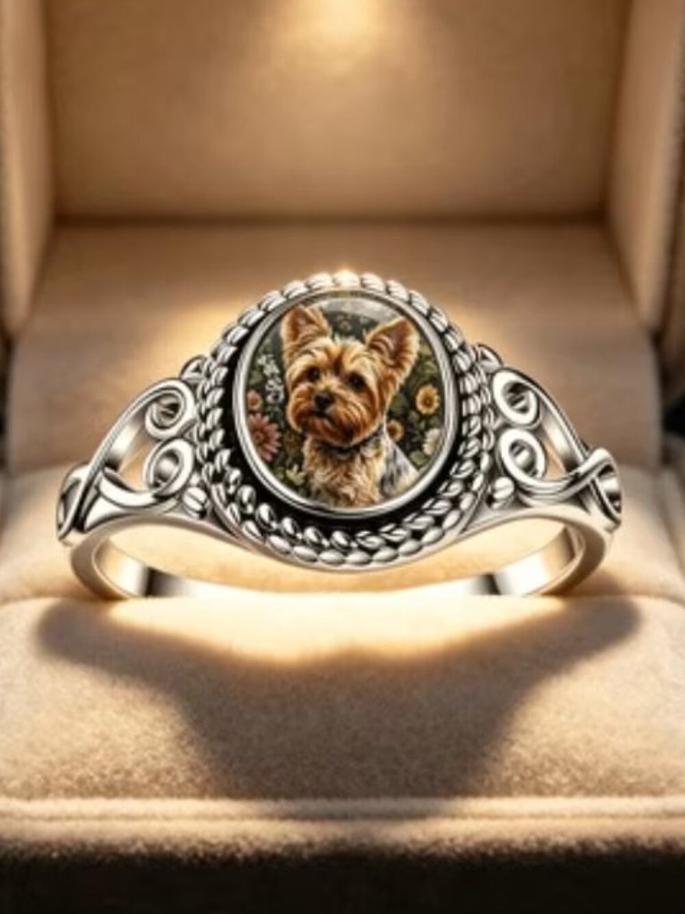 Silver YORKIE Yorkshire Terrier Dog Ring Size 8